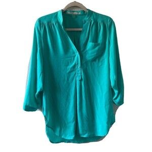 41 Hawthorn Stitch Fix Womens Size Small Blue Split Neck Tab Sleeves Blouse Top